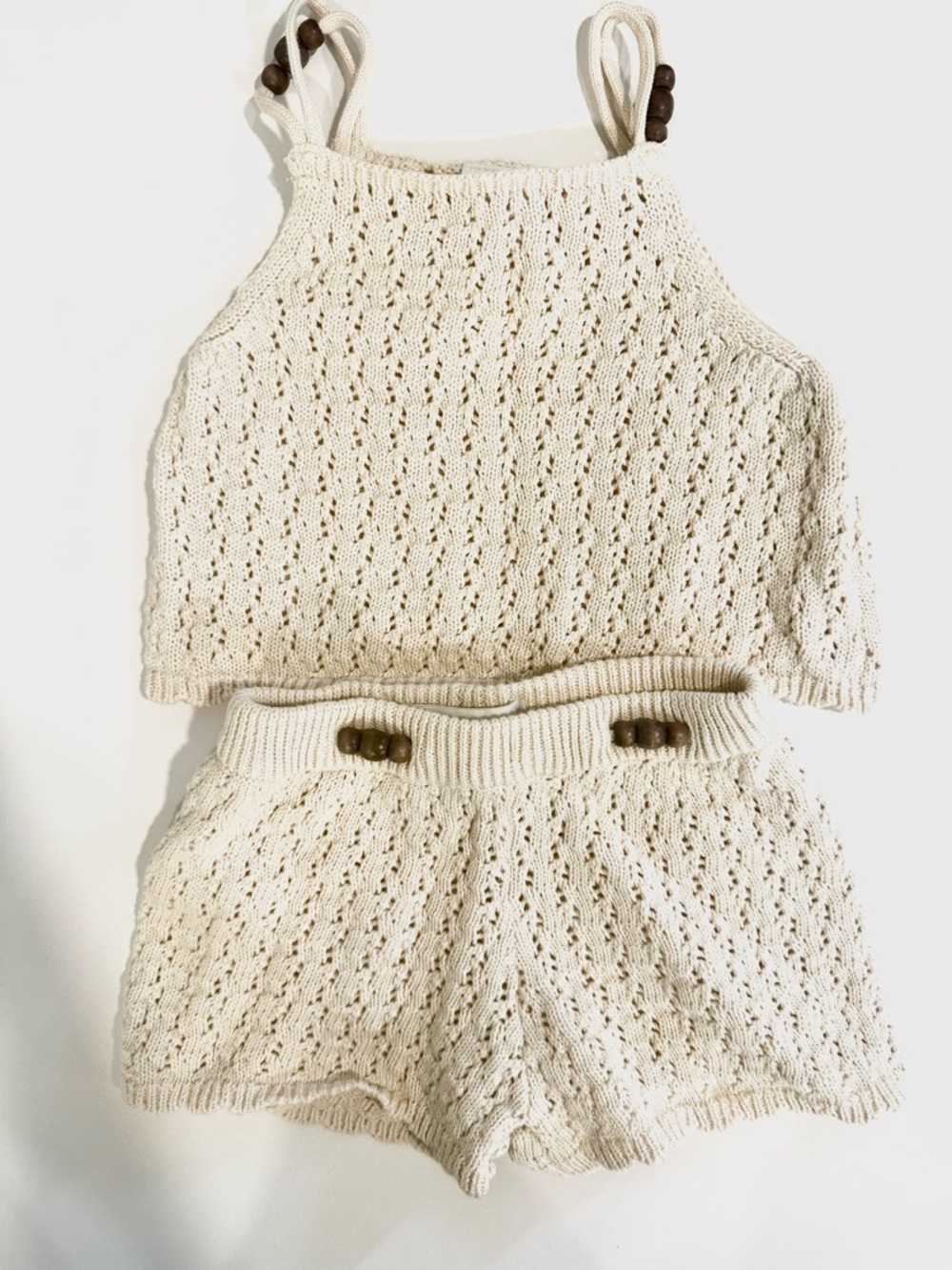 Zara Cream Knit Two-Piece Matching Set with Wooden Bead Accents
